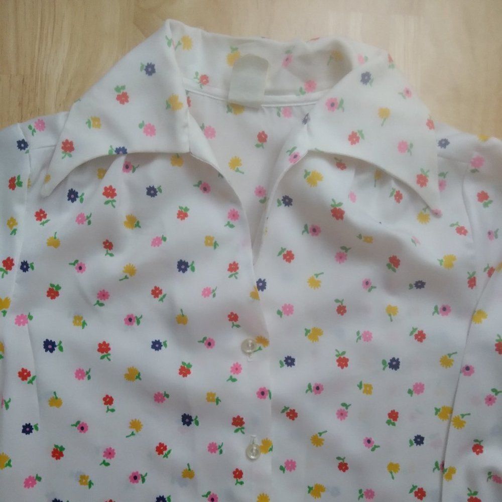 Vintage Floral Pattern Polyester Disco Button Down Shirt